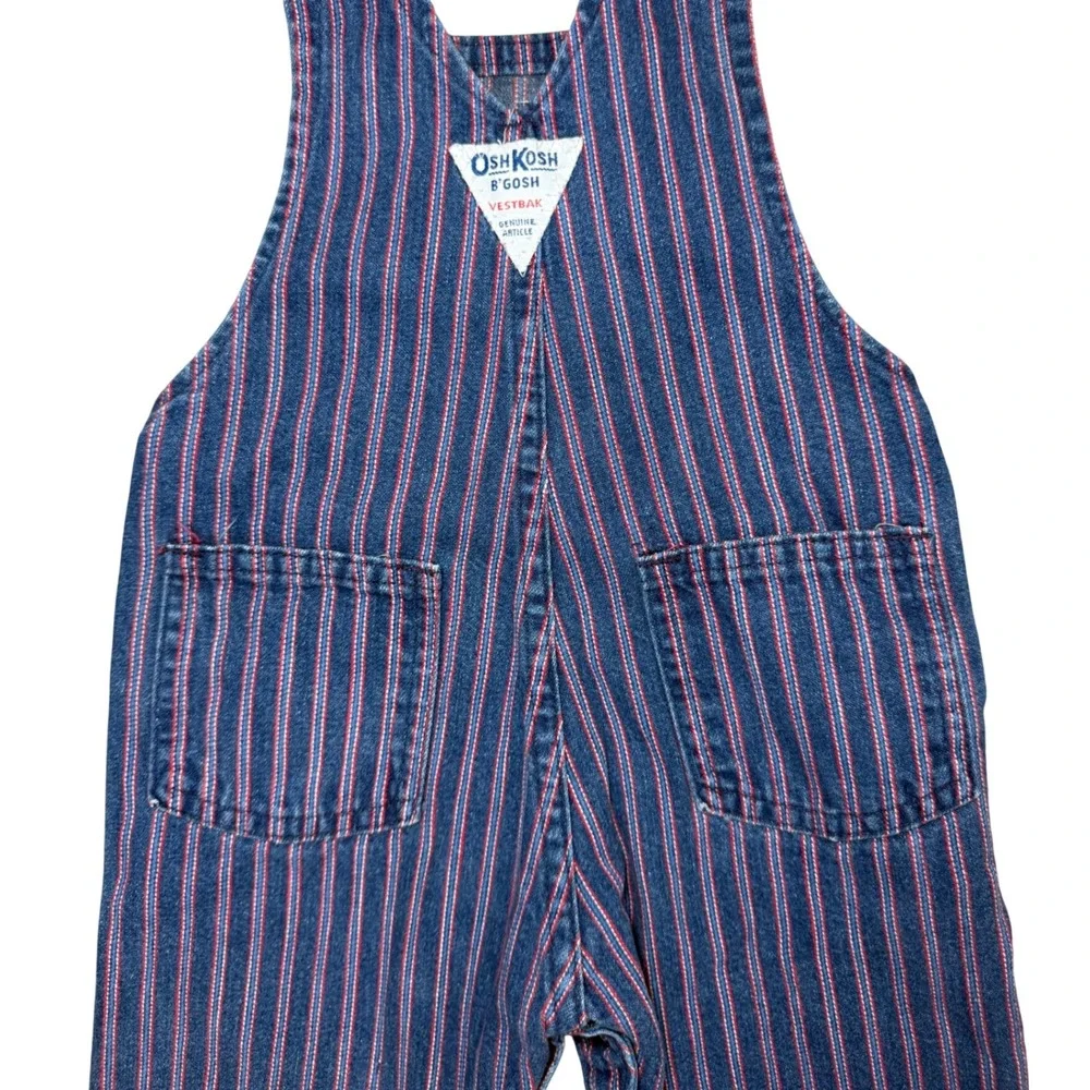 Vintage 80s OshKosh B'Gosh Vestbak Overalls 12M USA Railroad Stripe Rare Red Blu